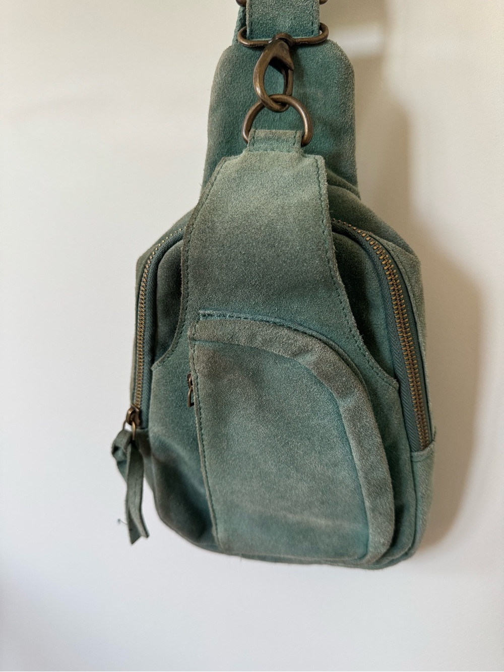 Free People Hudson Suede Sling Bag Teal Leather Crossbody Boho - Picture 4 of 12